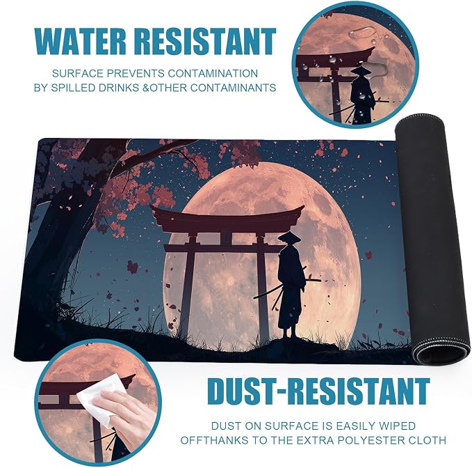 Japanese Samurai Gaming Mouse Pad, Desk Mat, Large Mousepad with Non-Slip Rubber Base XL Extended, Big Keyboard Mat Office&Home, Gamers, 31.5x11.8in, Cherry Blossom - Image 6