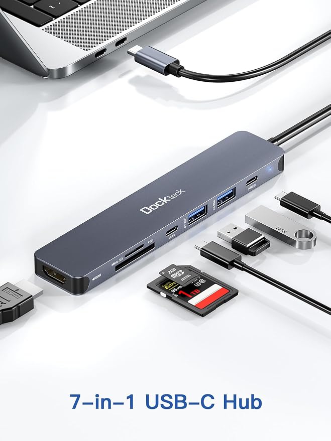 USB C Hub, dockteck 7 in 1 Multiport USB C Adapter with 4K HDMI, 100W PD, 5 Gbps USB-C, 2 USB-A Data Ports, SD/TF Card Reader for MacBook Pro/Air, iPad Pro, Surface Pro, Steam Deck, XPS, HP - Image 7