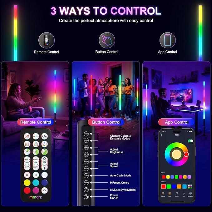 4 Pack RGB Tube Lights with Tripod Stand, 4FT LED Video Light Bar, Music Sync, 5200mAh Rechargeable Battery, App & Remote Control, Dimmable RGB Photography Lighting for Streaming, DJ, Party - Image 3