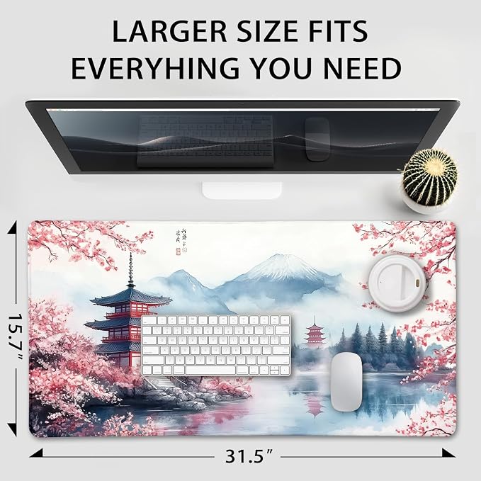 Japanese Cherry Blossom Large Gaming Mouse Pad Desk Mat 31.5x15.7 | Extended Mousepad, Non-Slip Rubber Base , Stitched Edges, for Computer/Laptop/Office/Home - Image 4