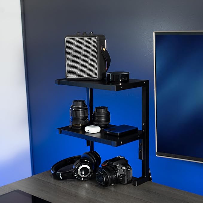 VIVO Black Clamp-on 13 inch 2-Tier Desk Shelf, STAND-SHELF2C - Image 2
