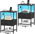 Somdot Nightstand Set of 2 with Charging Station & LED Light, Bedside Table by Somdot