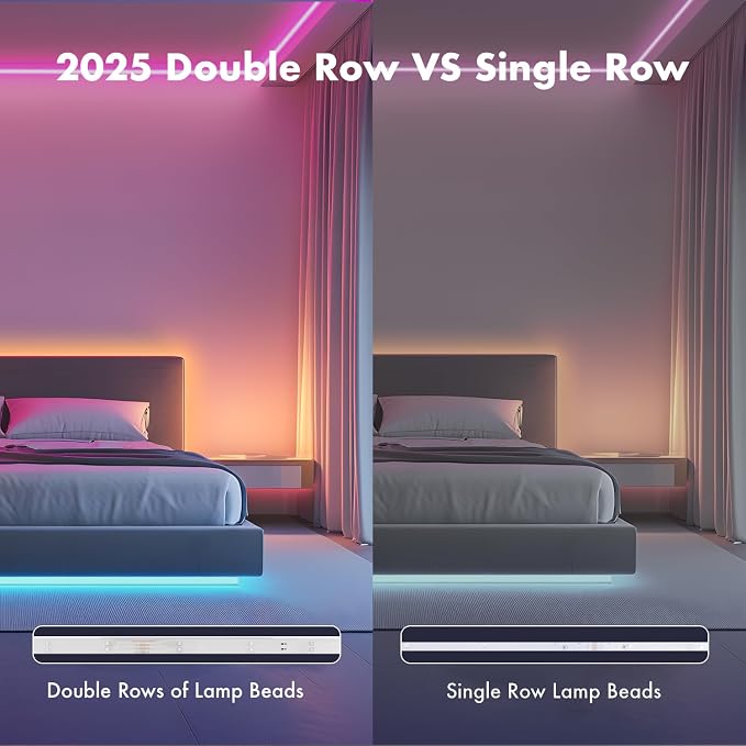 LED Lights for Bedroom, 2025 Double Row 100FT 960LEDs RGB Strip Lights Music Sync Color Changing LED Lights, APP+44Key Remote Control Timed Dimming for Bedroom Home Decor(2Rollsof50FT) - Image 4