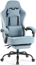 DUMOS Ergonomic Gaming Chair with Footrest, Video Game Chairs | Comfy Lumbar Support, Linkage Armrests, Tech Fabric, Pocket Spring Cushion, Office, Adults Students, Blue by DumosLifestyle