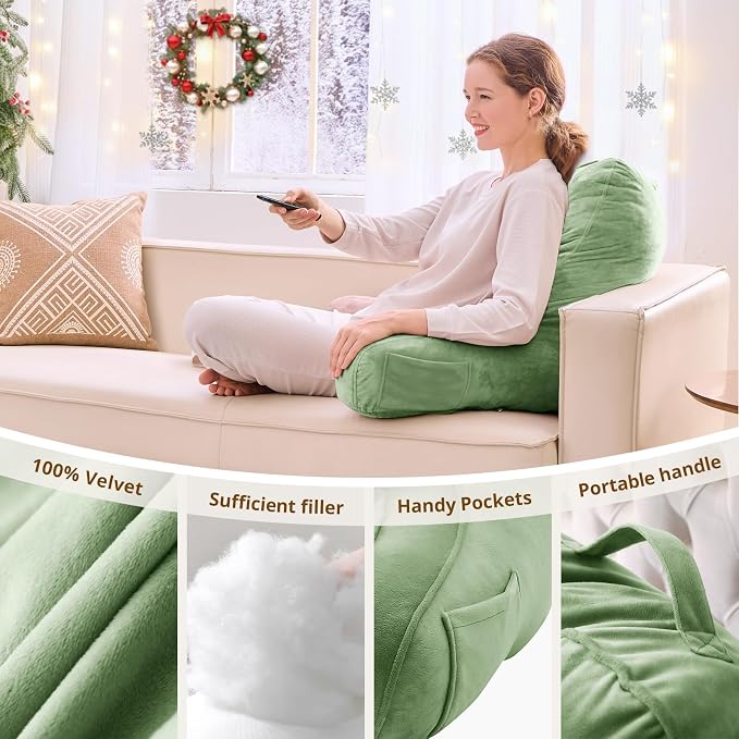 Sasttie Reading Pillow for Bed, Back Pillow for Sitting Up, Sage Green - Image 5