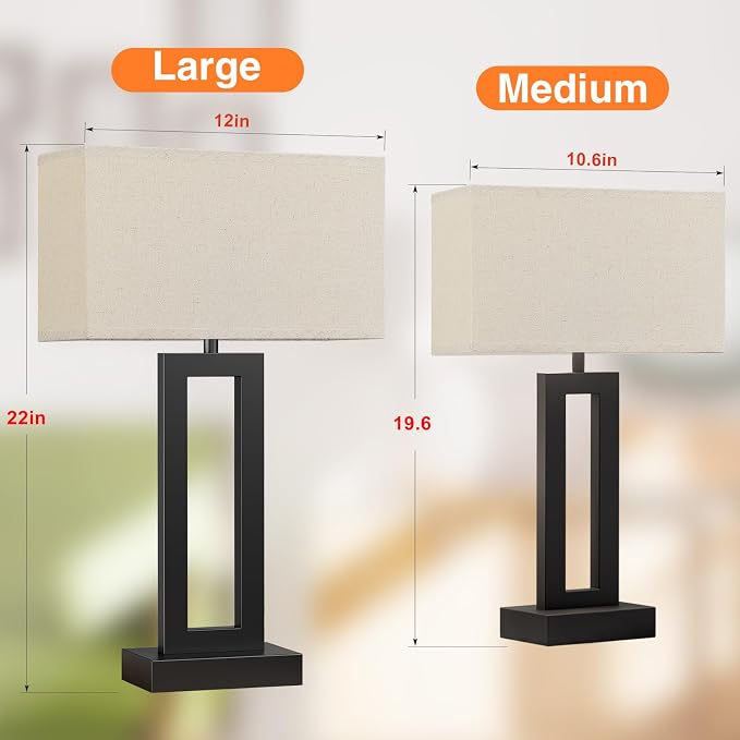 Seealle 22" Tall Living Room Lamps for Night Stands - Touch Bedside Lamp with USB C+A, 3 Way Dimmable Bedroom Lamps for End Tables Set of 2, Modern Night Stand Lamps for Bed Side(Beige&Black) - Image 2