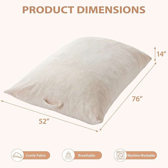 HUGHEAVEN Giant 3-in-1 Bean Bag Chair (76"x55") Oversized Floor Sofa Couch | Comfortable giant floor cushion with back support for adults. Washable cover memory foam lounge sofa for movie nights. - Image 3