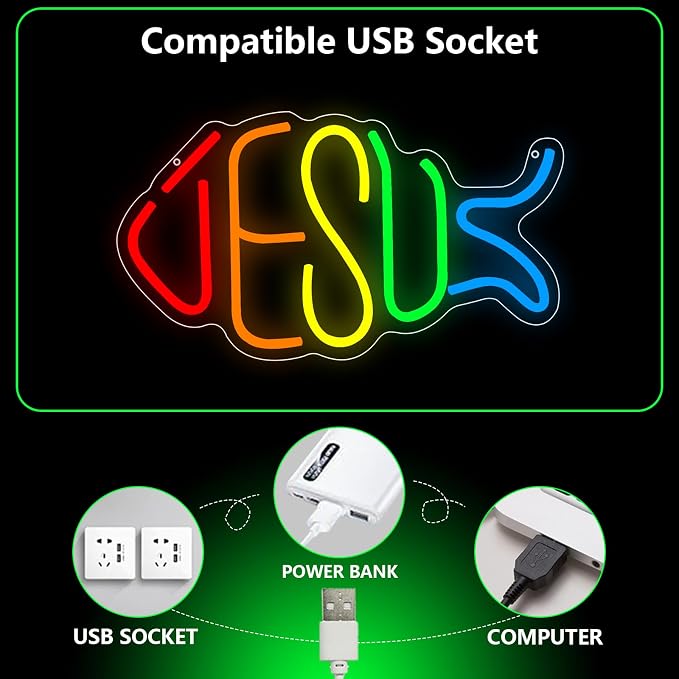 Jesus Neon Sign, Jesus Led Neon Light Signs for Wall Decor Christian Light up Sign Lamp Wall Art for Bedroom Home Christ Church Easter Religious Events Party Decor Dimmable USB Powered(15.4"*8.7") - Image 5