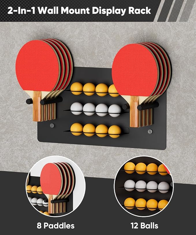 Ping Pong Paddle Holder, Wall Mounted Metal Magnetic Table Tennis Storage Rack Holds - Image 4