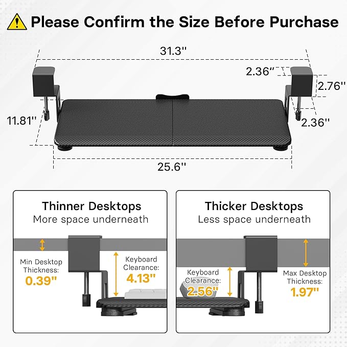BONTEC Under Desk Keyboard Tray, Pull-Out Keyboard & Mouse Platform - Image 2