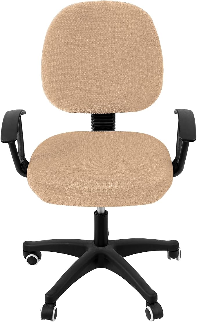 Smiry Office Computer Chair Covers for Desk Rotating Chair Protector | Stretch Jacquard Removable Washable Universal Slipcovers, Seat + Backrest Cover, Camel - Image 2