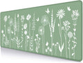 IMAYONDIA Cute Sage Green Desk Mats Mousepad, Plant Floral Anime Deskmat, Aesthetic Desk Pad, Minimalist Mint White Leaves Large Gaming Mouse Pad, Decor Accessories, 31.5 X 11.8 by IMAYONDIA