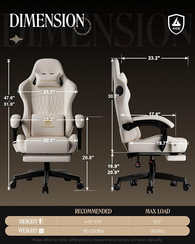 GTPLAYER Gaming Chair Bundle with Integrated Speakers, RGB Computer Speakers & USB Adapter – Ergonomic Music Chair for Surround Sound, Wireless & Complete Entertainment Setup, Cream - Image 3