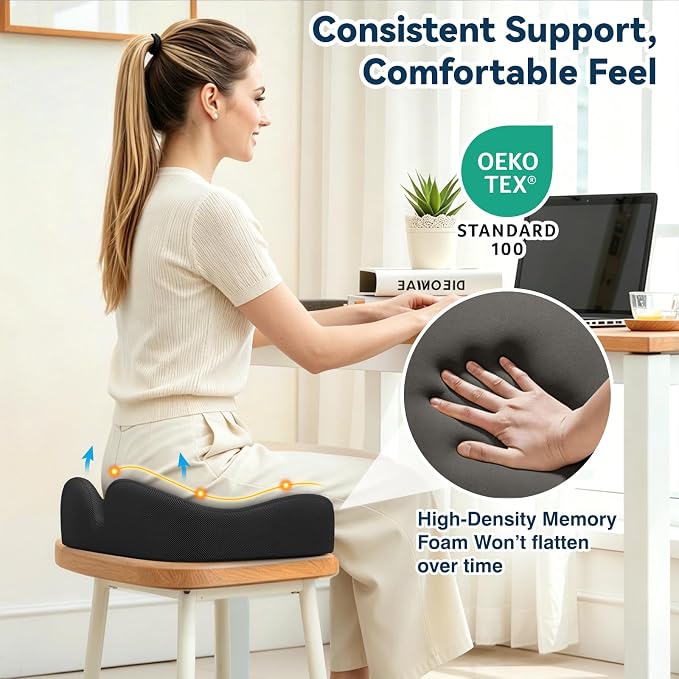 TushGuard 4-Zone Ergonomic Seat Cushion with Coccyx Cutout, Black | Office Chair Cushions for Tailbone Pain, Non-Slip Bottom, Breathable Washable Mesh, Versatile Use for Car, Office, Wheelchair - Image 5