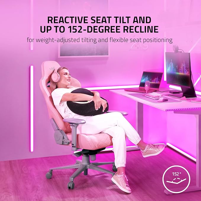 Razer Enki Gaming Chair, Built-in Lumbar Arch, All-Day Comfort, Pink | Optimized Cushion Density, Dual-Textured, Eco-Friendly Synthetic Leather, Adjustable 152-degree Recline - Image 6