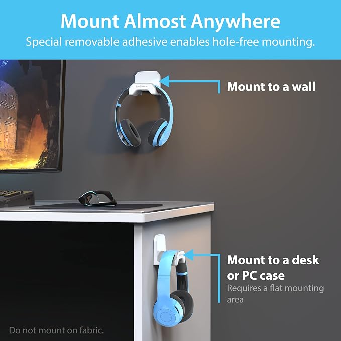 TotalMount Gaming Headset Hanger – Removable Adhesive Strips (White) - Image 4