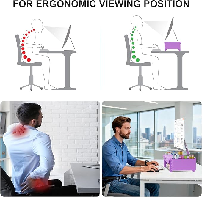 WALI Computer Monitor Stand with Storage and Pen Holder | 3 Height Adjustable Desk Organizer with Drawer, Desk Laptop Monitor Riser for Computer, Printer(PTT003-V), 1 Pack, Violet - Image 6