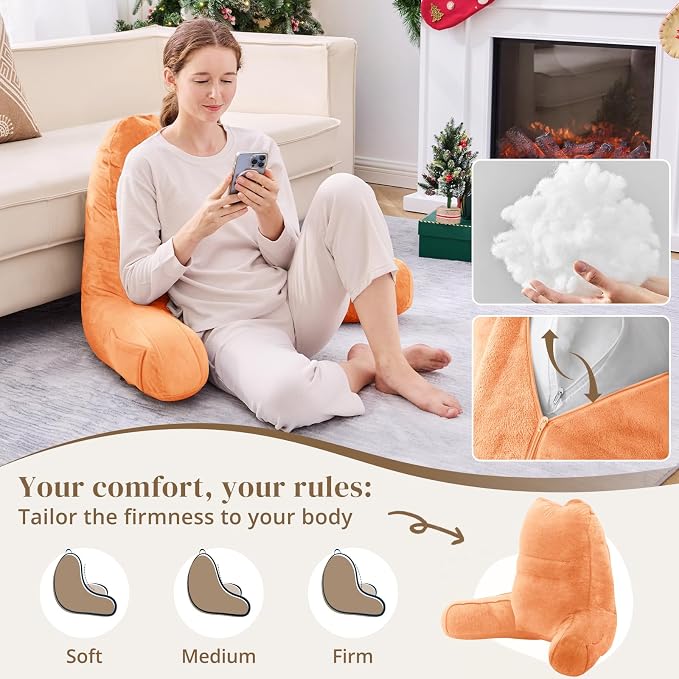 Sasttie Reading Pillow for Bed, Back Pillow for Sitting Up, Orange - Image 3