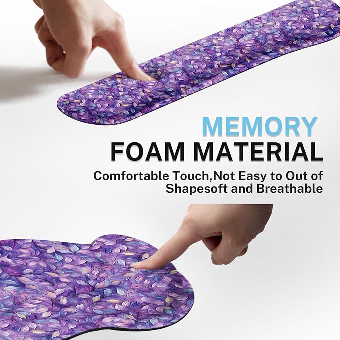 Britimes Ergonomic Mouse Pad Set with Wrist Rest, Purple Leaves - Image 6