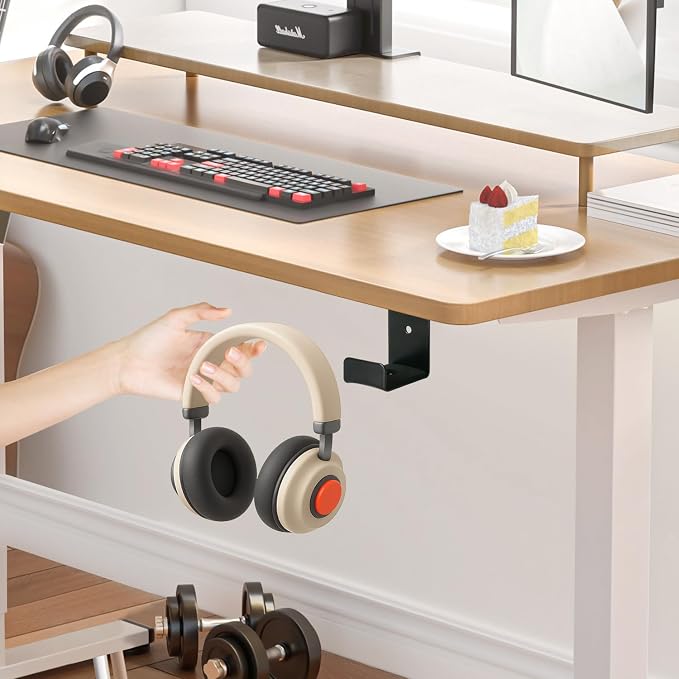 Headphone Holder Hanger,Headset Mount for Desk,Headset Stand Aluminum Headphone Hook with Strong Adhesive Tape for Classroom, Gaming Room with 2 Install Style with Rubber Pad,Single - Image 3