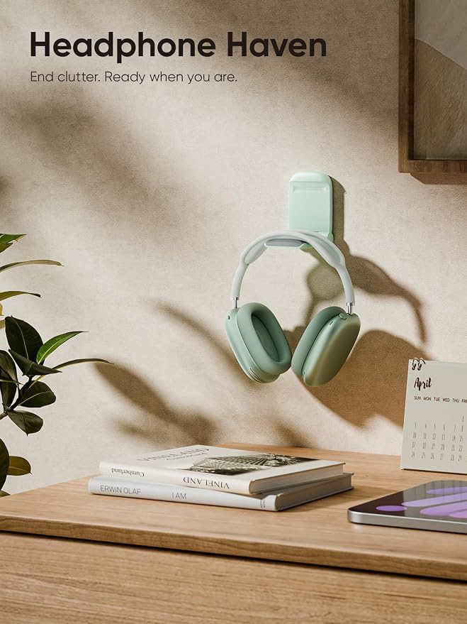 MAMUVIMO Headphone Stand, 2 Pack Headset Stand Foldable＆Sticky, Headphone Holder Hook Mount with Non-Slip Silicone, Adhesive Earphone Desk Hanger Clip Space-Saving for Airpods Max, All Earphones-Green - Image 2