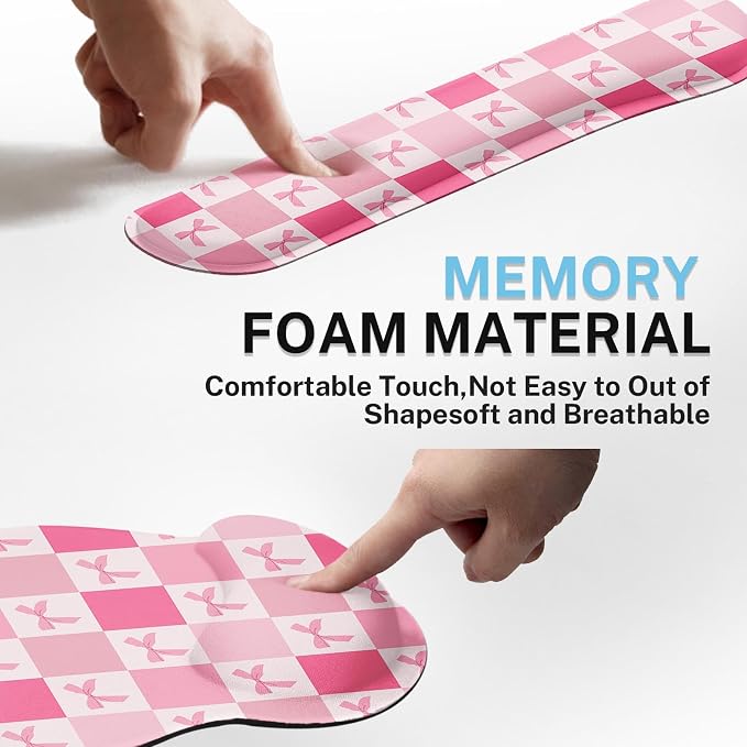Britimes Ergonomic Mouse Pad Set with Wrist Rest, Pink Bow - Image 6