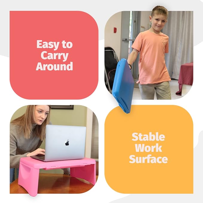 Pink Folding Lap Desk - Foldable Table for Work, Study, Gaming, Arts, Crafts, School - Collapsible Laptop Tray with Storage Compartment - Portable Writing Station for Kids, Adults - Image 5