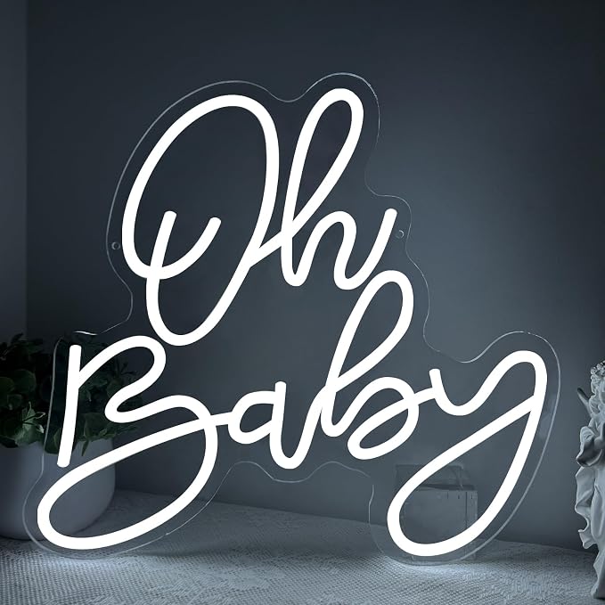 Oh Baby Neon Sign, Baby Shower LED Neon Light Signs for Backdrop Party Wall Decor Bedroom Light Up Sign for Gender Reveal Birthday Party Decorations Gift White Dimmable USB Powered(14.2"*12.9") by Unknown