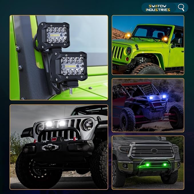 4 Inch RGB Pod Lights, 2PCS 4" RGB LED Light Bar Color Chasing Light Pods Multi-Color Lights for Wrangler Truck Pickup UTV Polaris RZR Ranger Motorcycle Pit Bike Dirt Bike - Image 6