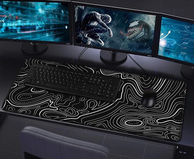 Large Gaming Mouse Pad with Stitched Edges, (31.5X15.7In) Durable Non-Slip Natural Rubber Base, Waterproof Computer Keyboard Pad Mat for Esports Pros, Gamer, Desktop, Office, Home, Terrain Black - Image 7