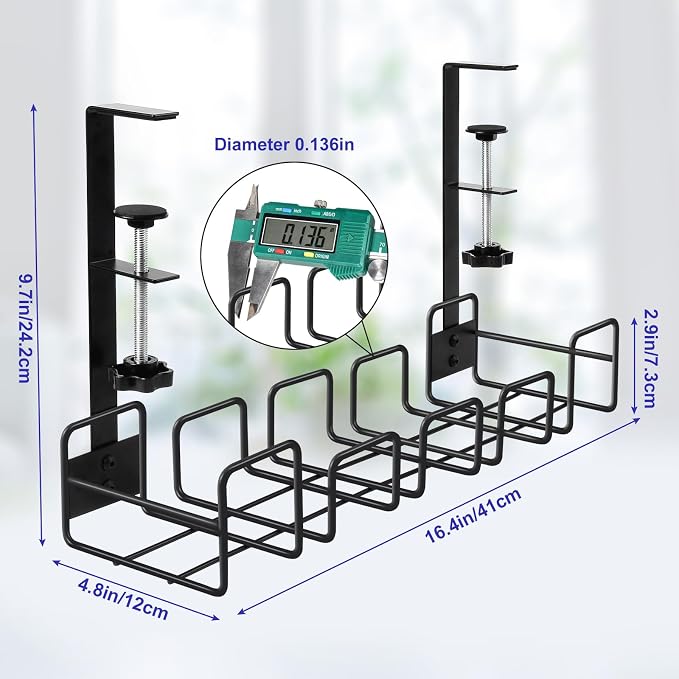 OneLeaf Under Desk Cable Management Tray - No Drill Wire Management Rack for Office, Computer Desk Accessories with Cable Organization - Image 6