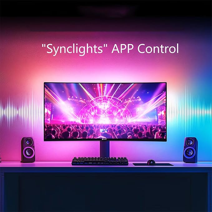 Monitor LED Backlights, RGB Screen Desk Light PC, Computer Light Bar Behind Monitor, LEDs for Desk Gaming, USB Port, LED Strip Lights that Sync with Screen Color or Music(32 inches) - Image 5