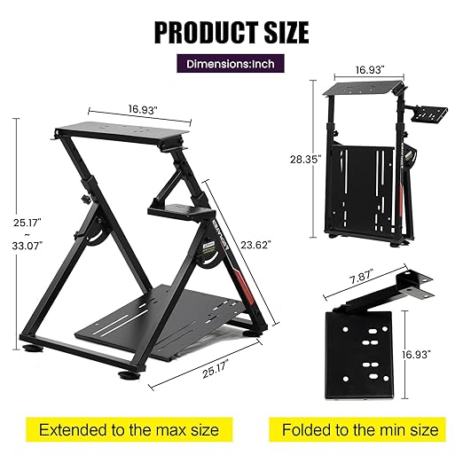 GTPLAYER Sim Racing Wheel Stand Simulator Cockpit Wheel Stand Racing Steering Shifter Mount fit for Logitech G25 G27 G29 G920 G923 Thrustmaster T330TS Gaming Stand Wheel Pedals NOT Included, Black - Image 5