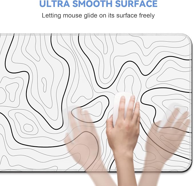 DIGSOM Mouse Pad Gaming, White with Black Topographic Line, 31.5x11.8in | XL Mouse mat, Smooth surface, Anti-slip rubber base, For keyboard and mouse, For home and office use - Image 7