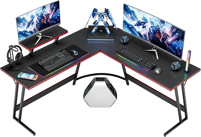 Homall L Shaped Gaming Desk Computer Corner Desk PC Gaming Desk Table | with Large Monitor Riser Stand for Home Office Sturdy Writing Workstation (Black, 51 Inch) by Homall