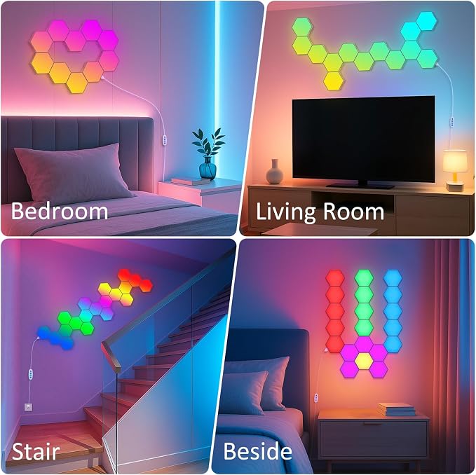 Hexa Light Panels, RGB Hexagon LED Wall Lights, Smart Home Creative Wall Lighting with Music Sync, Modular LED Light Panels for Room Decor & Wall Decor, 20 Pack - Image 8