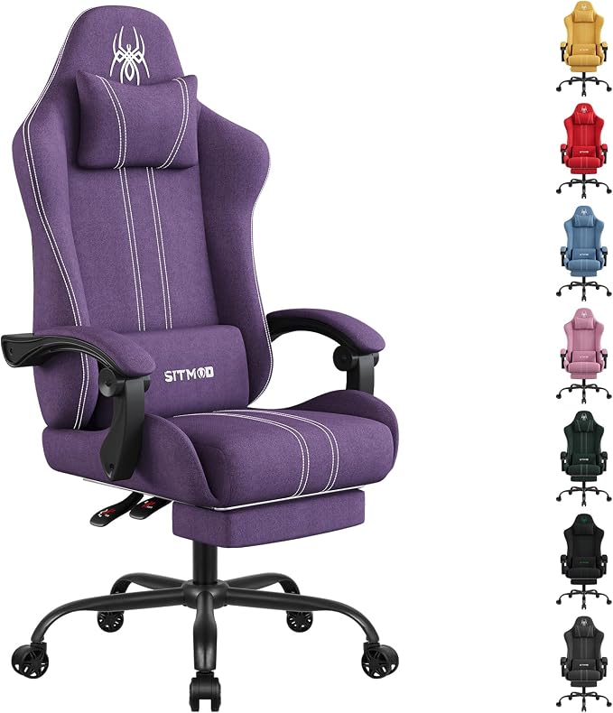 SITMOD Fabric Gaming Chair with Footrest-Breathable Computer Chair with Headrest & Lumbar Pillow,Big and Tall Ergonomic Gamer Chair for Heavy Adults,22.44" Deep Seat Gaming Chairs for Adults(Purple) by SITMOD
