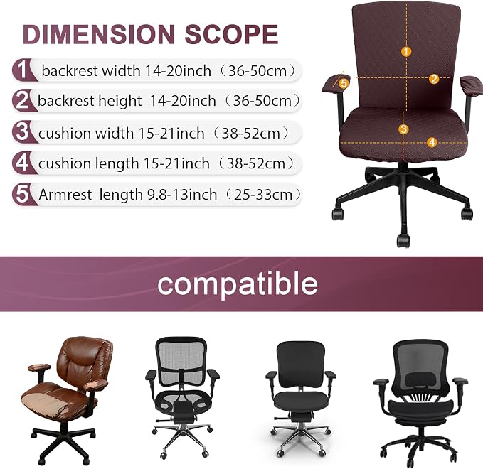 Tallew 4 Pcs Office Chair Covers Set Computer Universal Protective Stretchable Chair Seat Covers Desk Armrest Slipcovers Pads Office Cushion Backrest for Rotating(Coffee Color) - Image 2