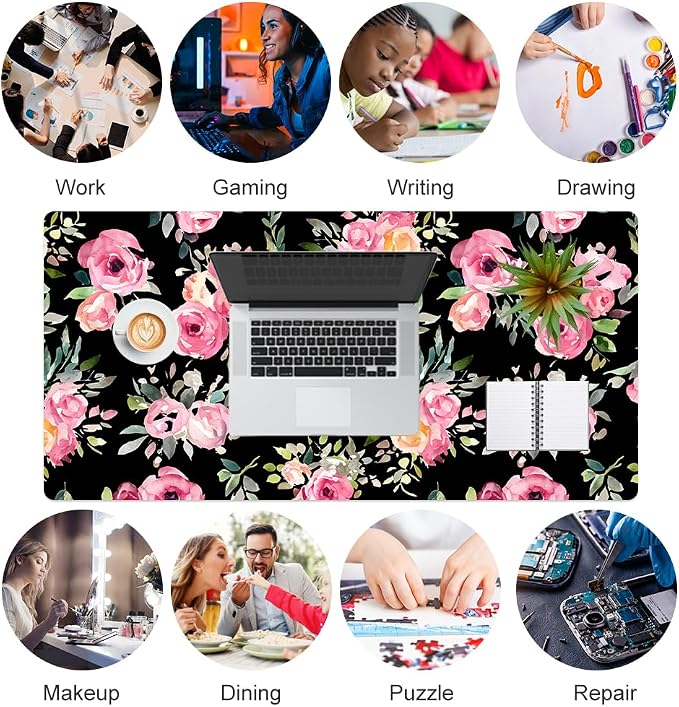 QiyI PU Leather Large Mouse Pad, Office Décor, 31.5" x 15.7", Pink Flowers | Desk Décor Accessories, Extended Size, Waterproof & Easy to Clean, Smooth Surface, Non Slip Desk Organization - Image 7