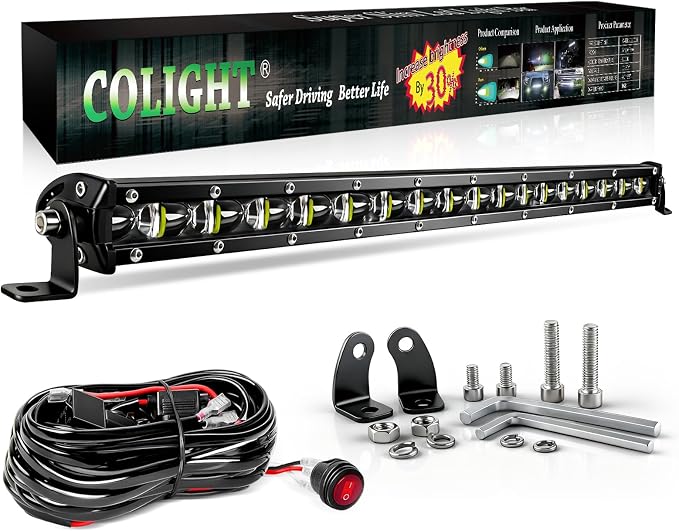 CO LIGHT Led Light Bar Single 20 inch Slim Single Row Lightbar Driving Combo Beam Off Road Work Lights with Mounting Brackets & 6D Reflectors for Truck, Car, Cabin, Boat, ATV, UTV by COLIGHT