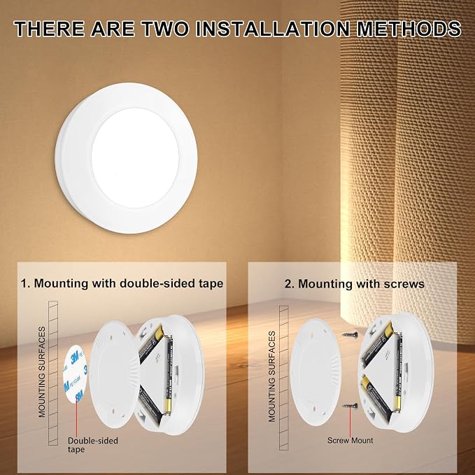 BIGMONAT LED Puck Light, Stick on Lights, Closet Lights Battery Operated, Tap Lights, 60 Lumens Touch Light, Under Cabinet Lighting, Ideal for Kitchen Cabinets, Closets, Garage and More, 3-Pack, White - Image 7