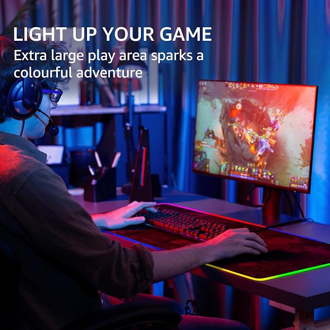 KTRIO RGB Large Gaming Mouse Pad, 31.5 x 15.7 in, RGB World Map, XXL | Smooth Micro-Weave Surface, RGB Lighting Design, Non-Slip Rubber Base, Durable Stitched Edges, Office & Home Use - Image 6