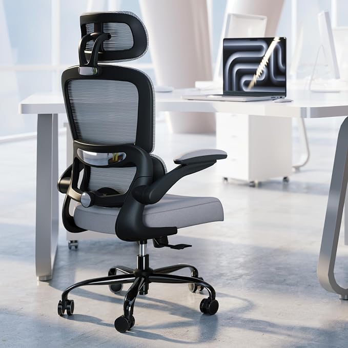 TRALT Office Chair Ergonomic Desk Chair - Gaming Chair with Lumbar Support | 330 LBS Home Office Desk Chairs with Headrest, Reading Chair with Flip-up Armrests, Comfortable Computer Chairs (1, Grey) - Image 7