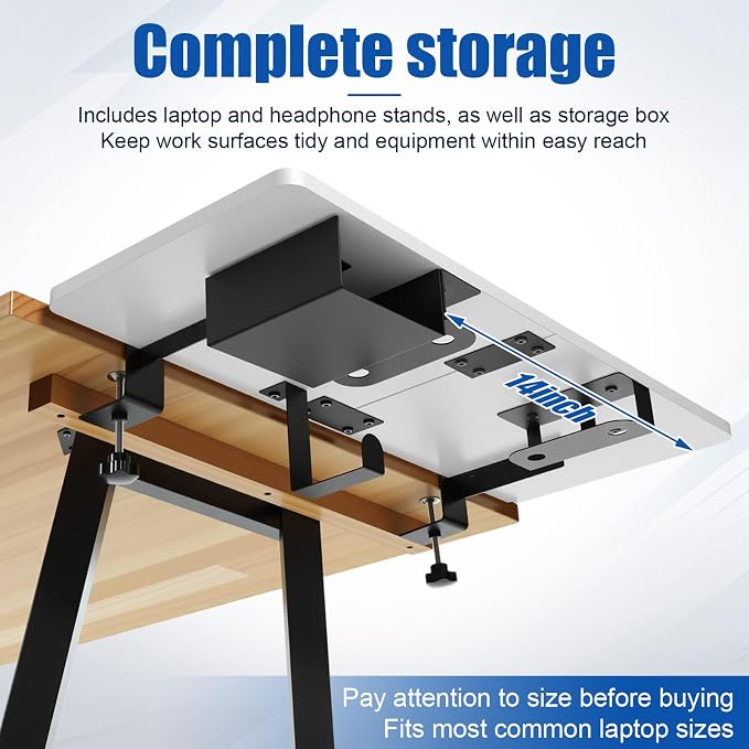 Novabright 30" X 12" Desk Extender Tray with Side Storage Rack Heavy Duty Desk Extender Under Desks Laptop Mount Keyboard Extenders for Desks with a Concealed Storage Area for Cable & Earphone (White) - Image 5