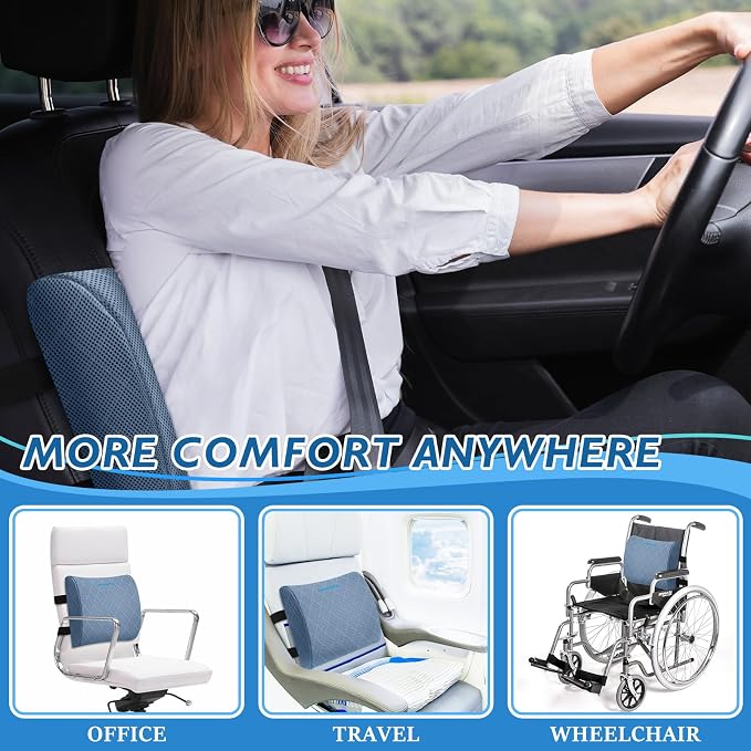 Lumbar Support Pillow for Office Chair, Back Support, Memory Foam | Improve Sitting Posture & Back Pain Relief. Lumbar Pillow Fits Office, Gaming & Car Chairs with Adjustable Dual Straps - Image 6