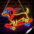 Skateboard Dog Neon Signs, Dachshund Skateboarding Neon Sign Cool LED Wall Art Decor | Dimmable Dog Lover Gift | Idea for Living Room, Bar, Shop, or Birthday Party by Qusea