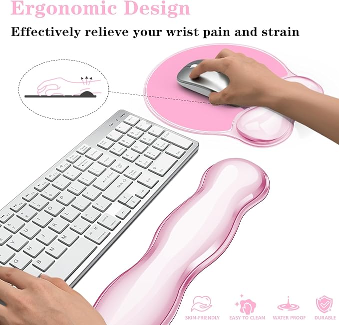 Gel Wrist Rest for Keyboard and Mouse Pad Set - Clear Pink - Image 3