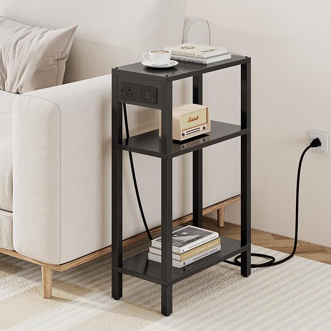 TUTOTAK Narrow Side Table, 3-Tier Small End Table with Charging Station - Image 2
