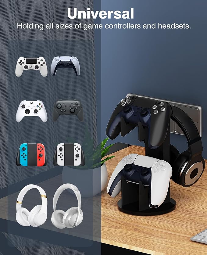 MoKo Universal Game Controller & Headset Stand, 2-in-1 Holder Acrylic | Premium acrylic, crystal clear. 2-in-1 for controller and headset. Non-slip base. Fits Switch, PS5, PS4, Xbox. - Image 2