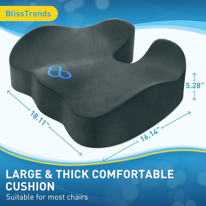 BlissTrends Thick Seat Cushion for Office Chair & Car Seat, XL, DarkGreen | Memory Foam with Removable Cover, Ergonomic Tailbone & Sciatica Support for Pressure Relief and Long Sitting, 3.9" Thick - Image 2